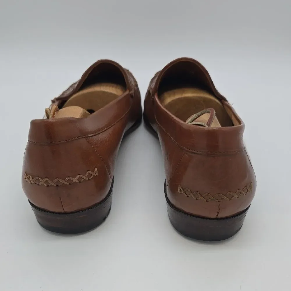 Cole Haan Tan Woven Leather Slip-On Loafers